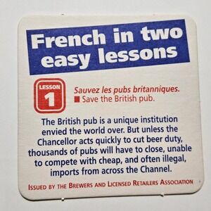 French in Two Easy Lessons Beer Coaster Brewers Retailers‎ Association